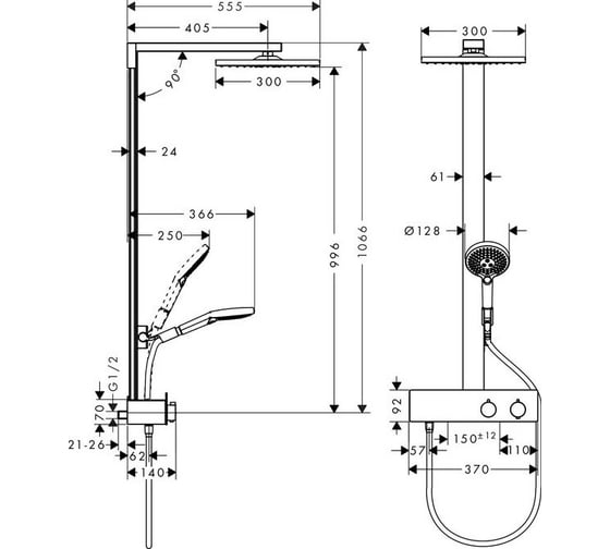 Душевая система HANSGROHE 27361000 Raindance Showerpipe E300 1 jet ST 00000057431