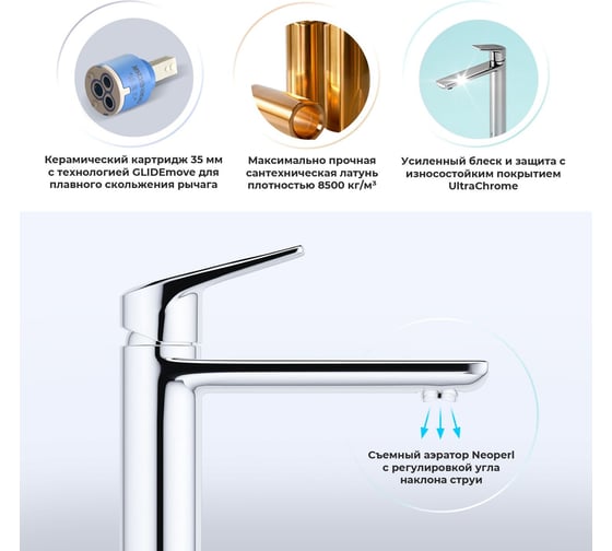 Смеситель для раковины в ванную комнату Wellsee ICON! for life в наборе 2 в 1 201000001