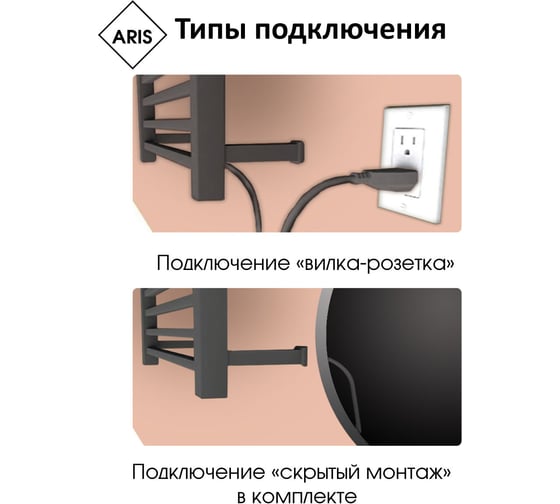 Электрический полотенцесушитель Aris классика, 400x600, черный, 6 перекладин ПСК-09-52ч