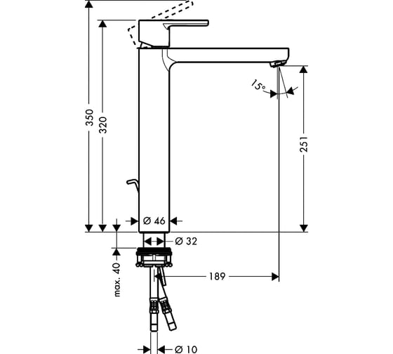 Смеситель для раковины HANSGROHE 31022000 Metris S Highriser 260 00000008135