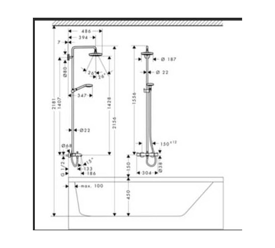 Душевая стойка Hansgrohe Croma Select S 180 2jet Showerpipe 27351400