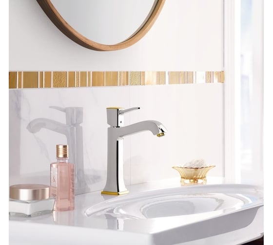 Смеситель для раковины 160 хром/золото HANSGROHE 31302090 Metropol Classic 00000053661