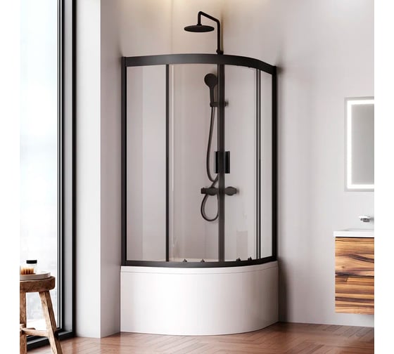 Душевое ограждение AM.PM Gem Deep 1/4 Rond 90x90 стекло прозрачное, профиль черный матовый, W90G-401A090BT