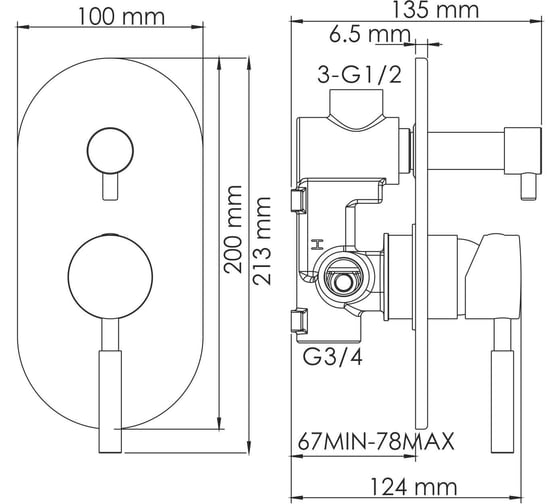 Смеситель для ванны и душа WasserKRAFT Wern 4241