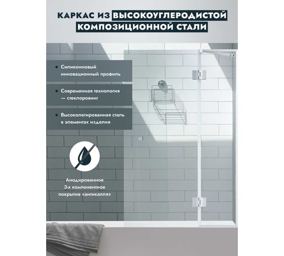 Стеклянная шторка на ванну Mebelvann 1400x900 (300-600) SILVER BEN-401_SL_C