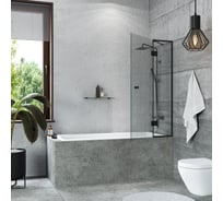 Шторка на ванну стеклянная 1400x900 (300-600) BLACK Mebelvann BEN_401_BL_C_1400x900