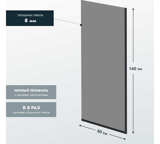 Стеклянная шторка на ванну Mebelvann 1400x500 BLACK BEN_403_BL_T_1400x500