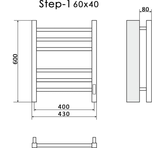 Электрический кабельный полотенцесушитель Ника STEP-1 60/40 RAL9005 черный матовый U STEP-1 60/40 черн мат U