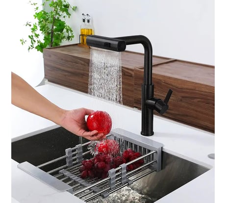 Смеситель для кухни с выдвижной мультирежимной лейкой Профсан ПСМ AISI-304 тип ГОСТ См-МОЦБИвА черный матовый PSM-307-96