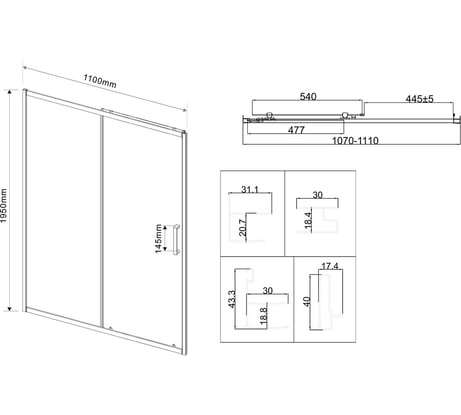 Душевая дверь VINCEA City 1100, хром, стекло текстурное VDS-5CT110MT
