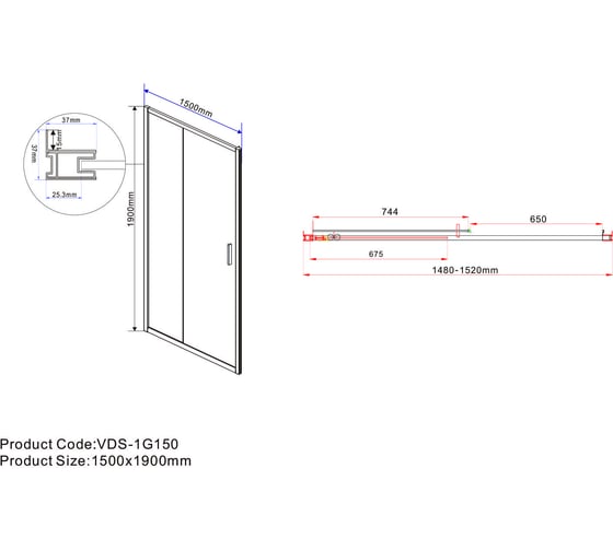 Душевая дверь VINCEA Garda 1500, черный, стекло прозрачное VDS-1G150CLB