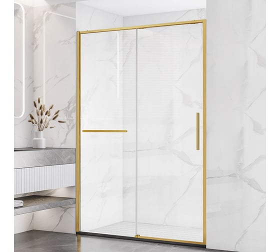 Душевая дверь VINCEA Slim Soft 1200, брашированное золото, стекло прозрачное VDS-1SS120CLG