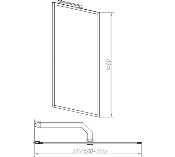 Душевая шторка на ванну VINCEA 700x1400, черный, стекло прозрачное VSB-41700CLB