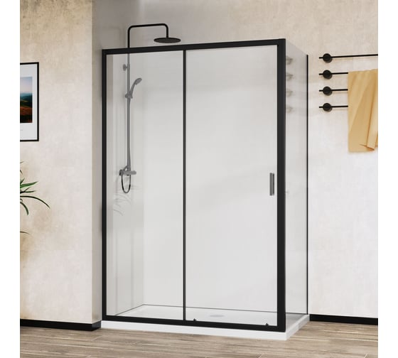 Душевой уголок VINCEA City 1200x900, черный, стекло прозрачное VSR-5CT9012CLB