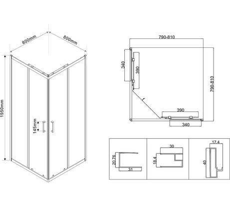Душевой уголок VINCEA City 800x800, хром, стекло текстурное VSS-5CT800MT