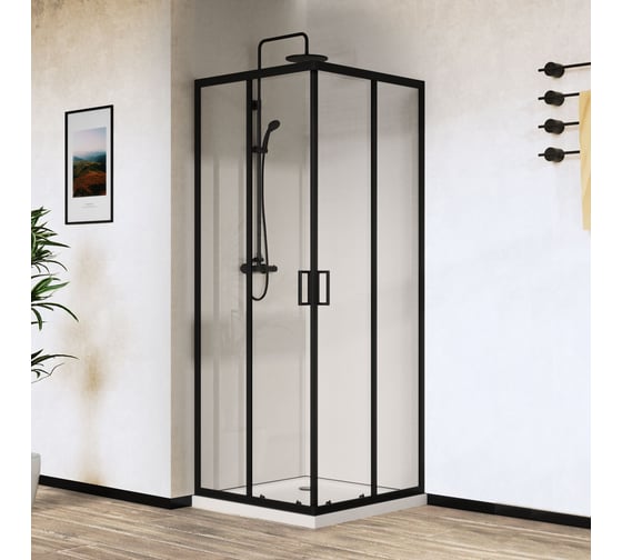 Душевой уголок VINCEA City 1000x800, черный, стекло прозрачное VSS-5CT8010CLB
