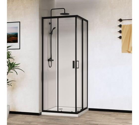 Душевой уголок VINCEA City 900x900, черный, стекло прозрачное VSS-5CT900CLB