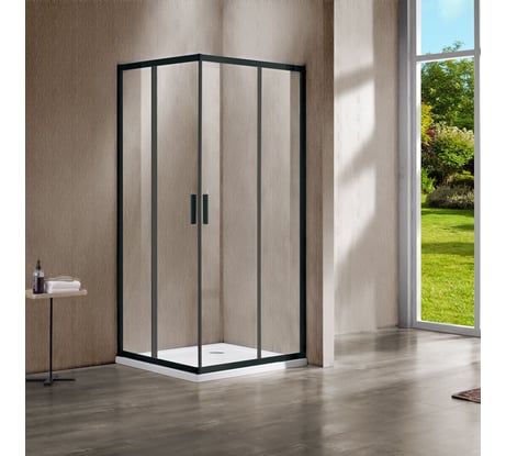 Душевой уголок VINCEA Garda 900x900, черный, стекло прозрачное VSS-1G900CLB