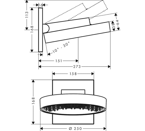 Верхний душ HANSGROHE 26226000 Rainfinity 250 1jet 00000071030