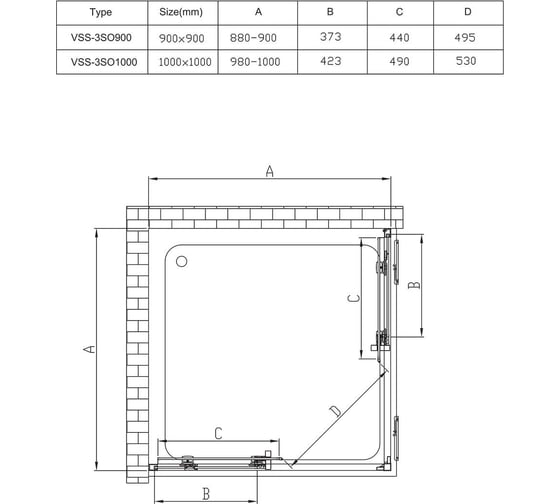 Душевой уголок VINCEA Soft 900x900, черный, стекло прозрачное VSS-3SO900CLB