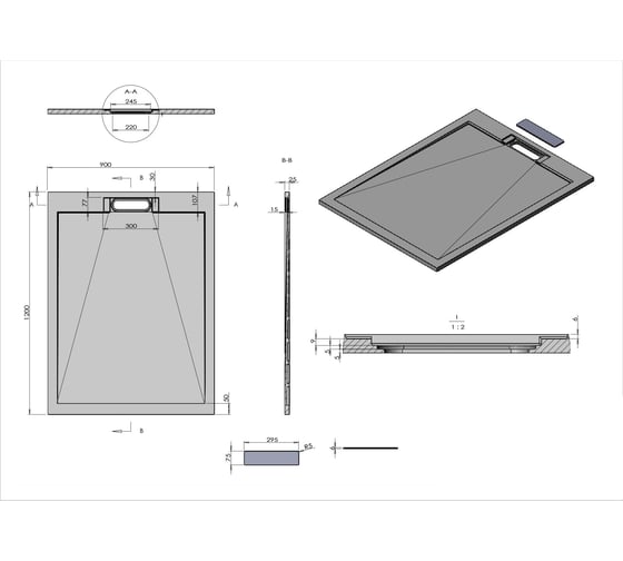 Поддон для душа из искусственного камня VINCEA 900x1200x25, бежевый VST-4SRL9012C