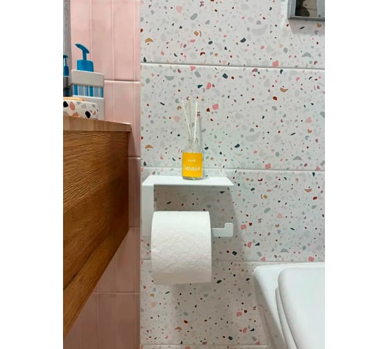 Держатель для туалетной бумаги ГеоПластБорд с полочкой, 16x10.5x9.5 см, правый, цвет белый D01WP