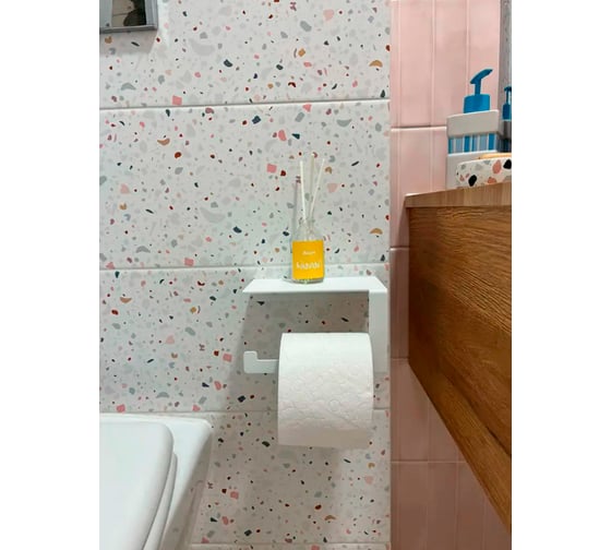 Держатель для туалетной бумаги ГеоПластБорд с полочкой, 16x10.5x9.5 см, левый, цвет белый D01-01WL
