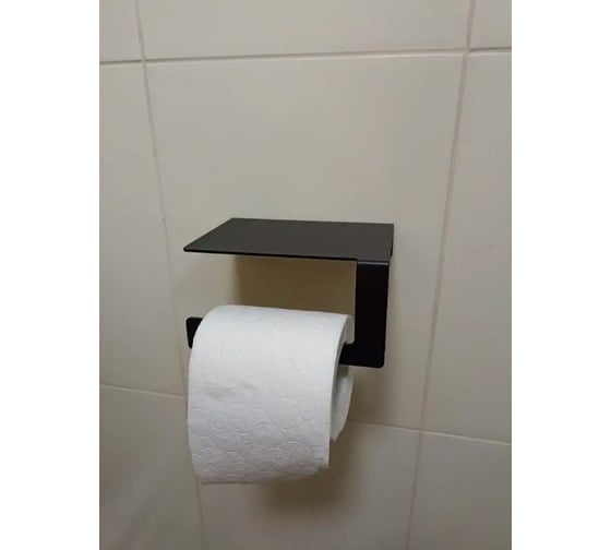 Держатель для туалетной бумаги ГеоПластБорд с полочкой, 16x10.5x9.5 см, левый, цвет черный D01-01BL