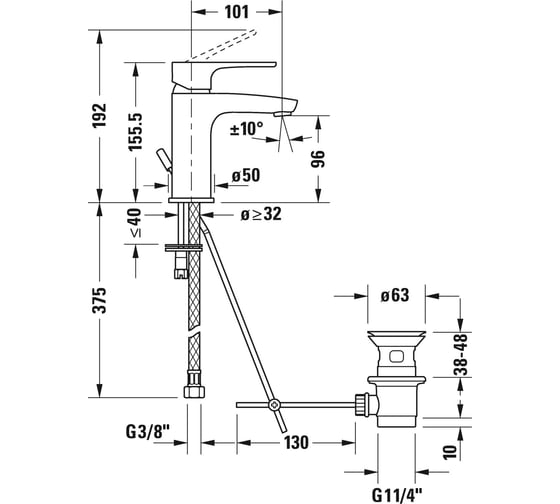 Смеситель для раковины DURAVIT B.1 B11010001010 00000063985