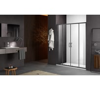 Душевое ограждение SANTREK AQUA Lea- DF-1500-C-Matt Black 1500x1850 прямое стекло прозрачное 5мм, профиль чёрный 314641