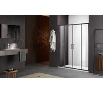 Душевое ограждение SANTREK AQUA Lea- DF-1700-C-Matt Black 1700x1850 прямое стекло прозрачное 5мм, профиль чёрный 314643