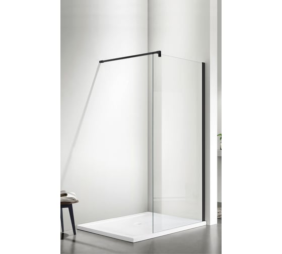 Душевое ограждение SANTREK AQUA Тour - SG-800-С-Matt Black 800x1950 стекло прозрачное 6мм, профиль чёрный (штанга в комплекте) 314079 1