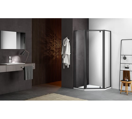 Душевое ограждение SANTREK AQUA Time - PNT-900-C- Matt Black 900x900x1950 стекло прозрачное 6мм, профиль Черный 314671