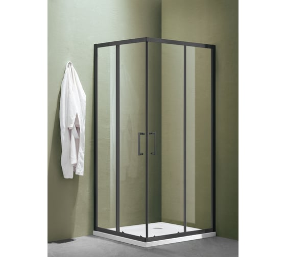 Душевое ограждение SANTREK AQUA Lea-CR-800-C-Matt Black 800x800x1850 Г-образное стекло прозрачное 5мм, профиль чёрный 315639 1