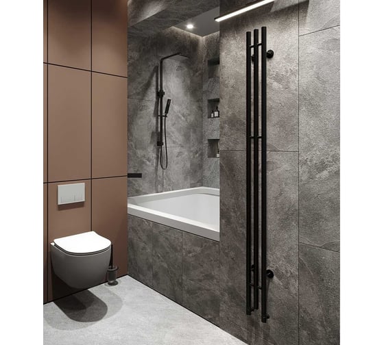 Водяной полотенцесушитель GUARDO STRETTO 1500x140 с 3 перекладинами черный матовый RAL 9005  STRETTO 1514 R9005(М)