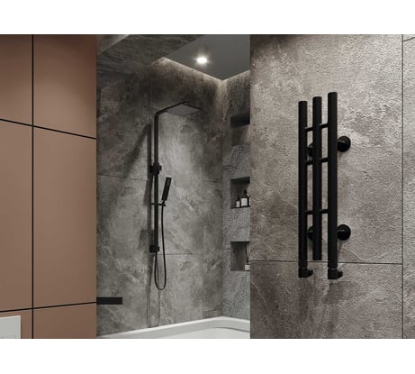 Водяной полотенцесушитель GUARDO STRETTO 1200x140 с 3 перекладинами черный матовый RAL 9005 STRETTO 1214 R9005(М)