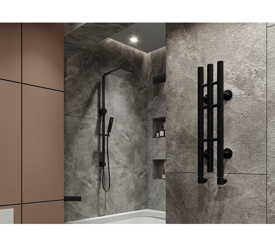Водяной полотенцесушитель GUARDO STRETTO 1200x140 с 3 перекладинами черный матовый RAL 9005  STRETTO 1214 R9005(М) 1