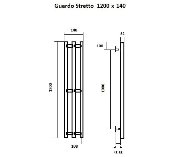 Водяной полотенцесушитель GUARDO STRETTO 1200x140 с 3 перекладинами хромированный  STRETTO 1214 CH