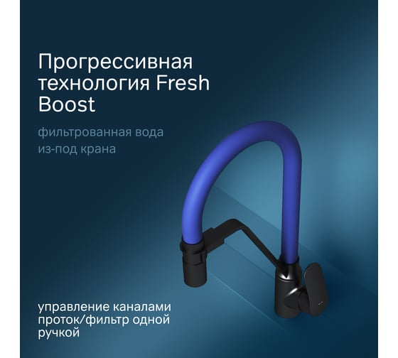 Смеситель для кухни AM.PM Likeс каналом для питьевой воды и гибким изливом, черный, синий излив F8007827