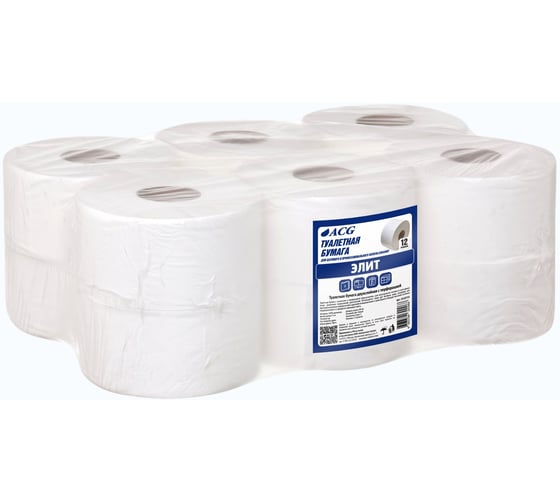 Туалетная бумага ACG "Элит" 2 сл.,160 м, целлюлоза на втулке, (12 рулонов) 1018754