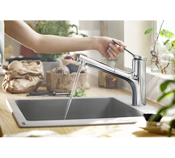 Кухонный смеситель HANSGROHE HG Zesis M33 однорычажный, 150 с вытяжным душем, 2jet, sBox lite 74803000