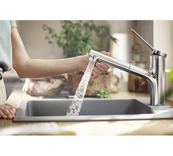 Кухонный смеситель HANSGROHE HG Zesis M33 однорычажный, 150 с вытяжным душем, 2jet, sBox lite 74803000