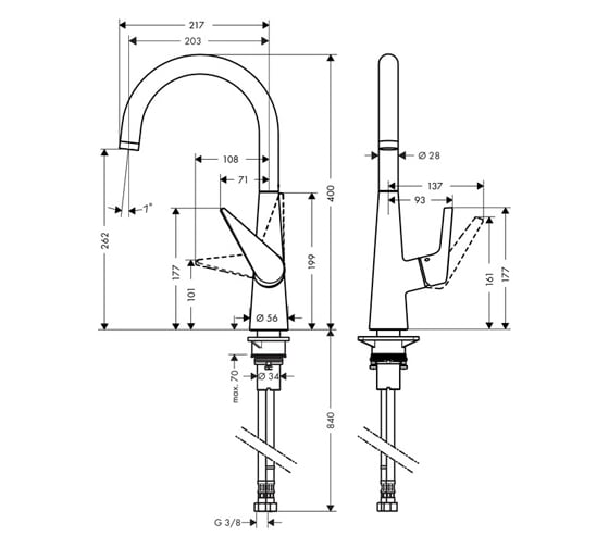 Кухонный смеситель HANSGROHE Talis M51 однорычажный, 260, 1jet 72810800