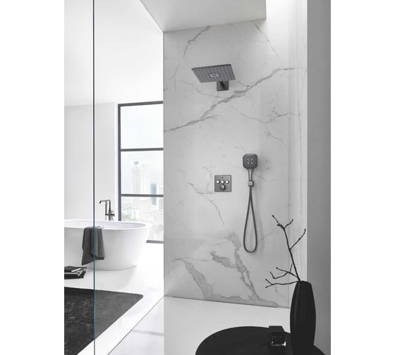 Верхний душ GROHE Rainshower SmartActive 310 Cube и душевой кронштейн 430 мм, 2 режима струи, темный графит глянец 26479A00