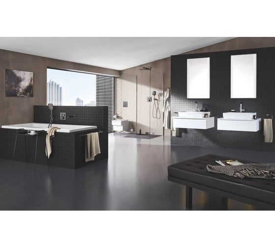 Верхний душ GROHE Rainshower SmartActive 310 Cube и душевой кронштейн 430 мм, 2 режима струи, темный графит глянец 26479A00