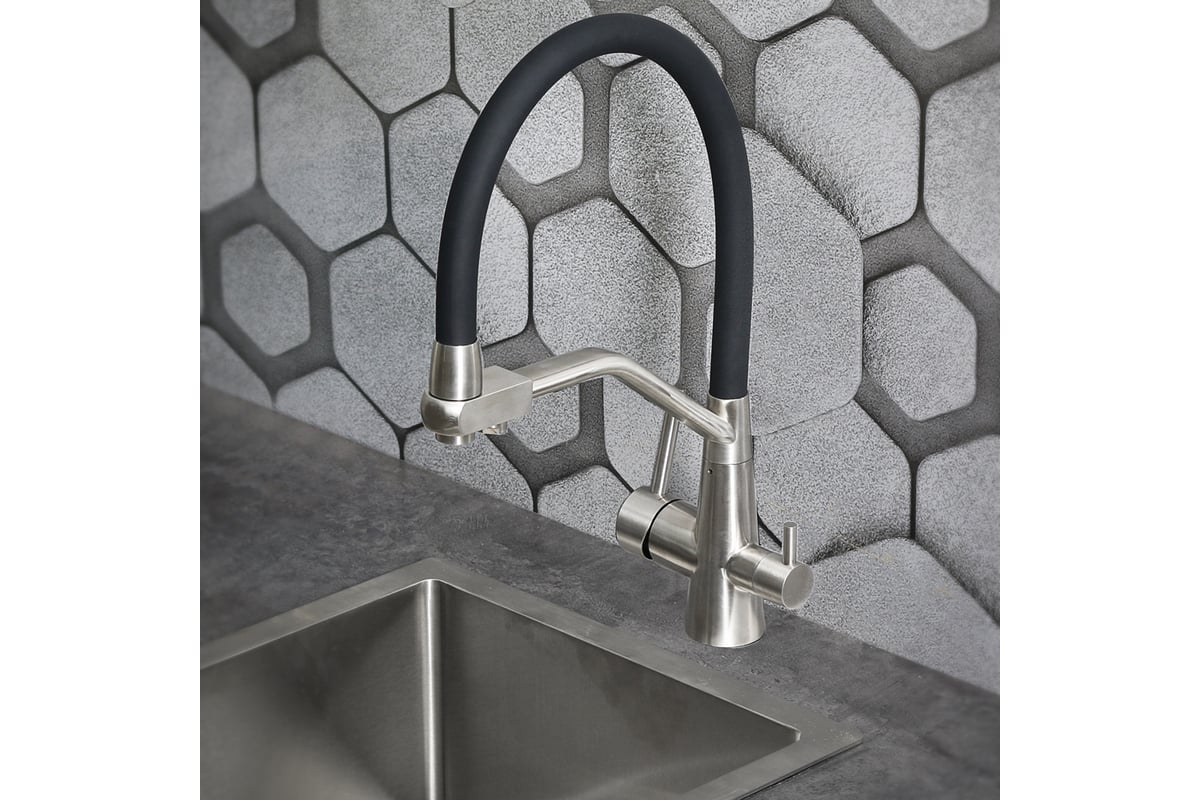 Смеситель для кухни MELANA uniqui с гибким изливом и фильтром питьевой ...