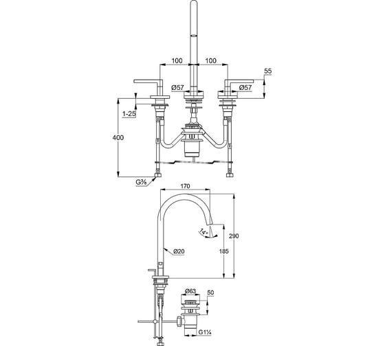 Смеситель для раковины Kludi nova fonte puristic 185 мм н 201433915