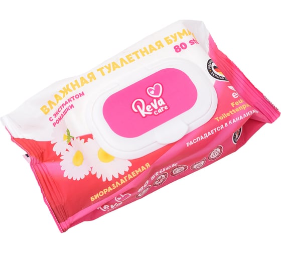 Влажная туалетная бумага Reva Care с ромашкой 80 шт R4008001A