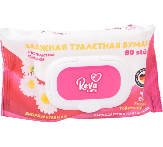 Влажная туалетная бумага Reva Care с ромашкой 80 шт R4008001A