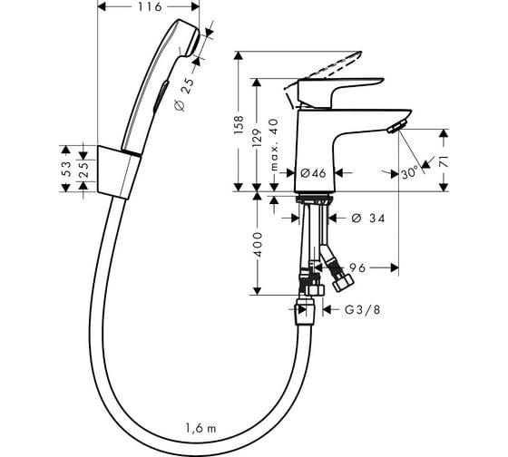 Смеситель для раковины HANSGROHE Talis E с гигиеническим душем 71729000 00000044065